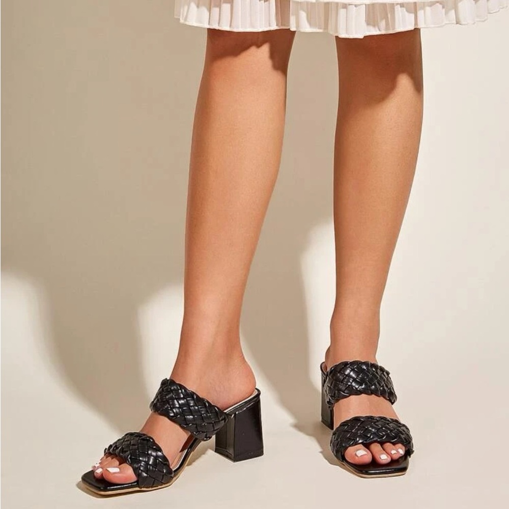 Braided heeled mule sandal